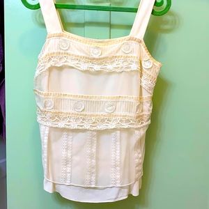 J JILL sleeveless cream tank with netted boutiquey overlay XS